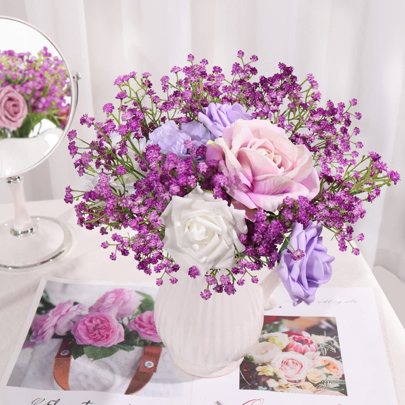DEEMEI 15 PCS Babys Breath Artificial Flowers Fake Babys Breath Flowers Artificial Bulk Purple Gypsophila Bouquets Real Touch Faux Flowers for Wedding Floral Arrangement Party Home Decoration - Image 2
